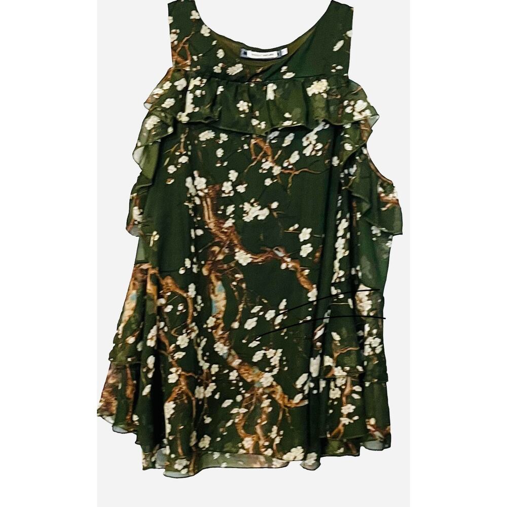 SUPPLY SOCIETY COLD SHOULDER ROUND NECK BLOUSE, WOMENS, L/XL, OLIVE GREEN FLORAL